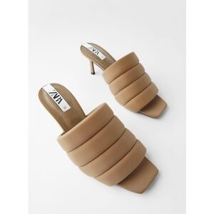Zara Beige Quilted High Heel Open Toe Mules Sandals Women's Size 6